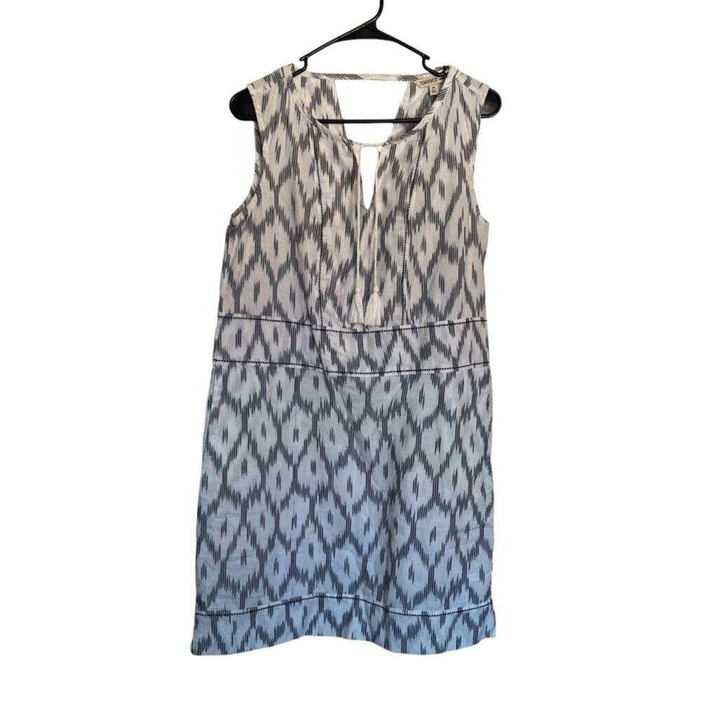 Toad & Co Shakti Sleeveless Dress Ikat Printed White Tie Front Organic Cotton M